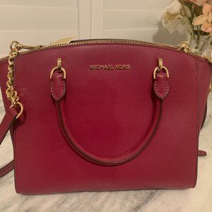 NWT Michael Kors Ellis Magenta Leather Satchel Large